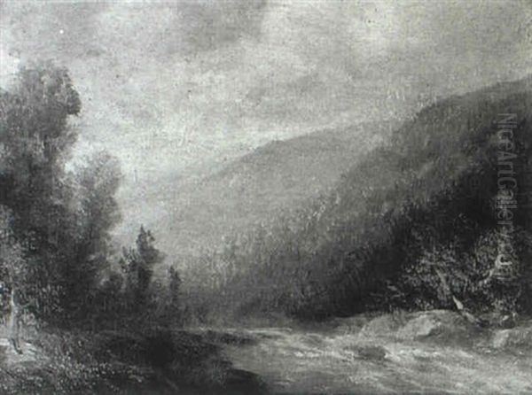 Mountain Landscape With Cascading River Oil Painting by Ludwig Fischer