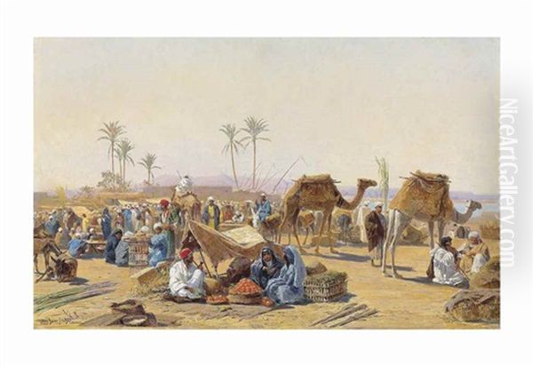 A Market In Egypt Oil Painting by Ludwig Hans Fischer