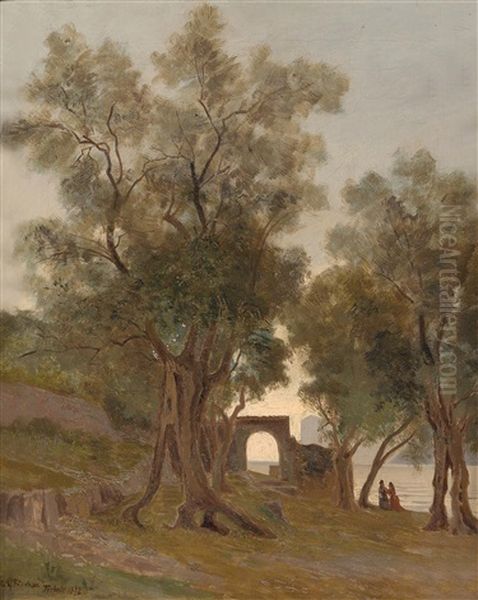 Landschaft Mit Figurlicher Staffage Bei Torbole Oil Painting by Ludwig Hans Fischer