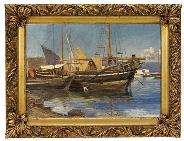 Fischerboote Vor Anker Oil Painting by Ludwig Hans Fischer