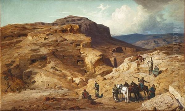 Bedouins Pres De Massada Oil Painting by Ludwig Hans Fischer