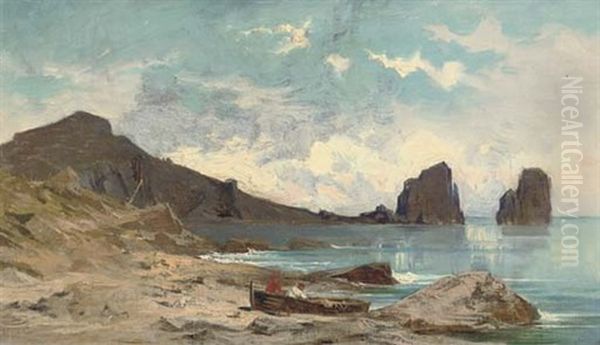 Fishermen Before I Faraglioni, Capri Oil Painting by Ludwig Hans Fischer