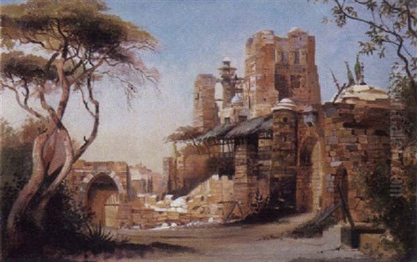 Vor Der Stadtmauer Einer Orientalischen Stadt Oil Painting by Ludwig Hans Fischer