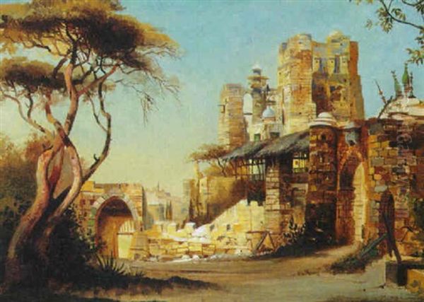 The Gates Of An Ancient Town Oil Painting by Ludwig Hans Fischer