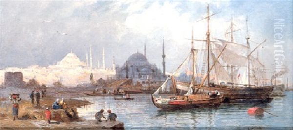 Shipping Vessels In The Port Of Constantinople by Ludwig Hans Fischer