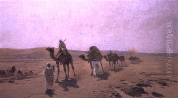 Arab Caravan Oil Painting by Ludwig Hans Fischer