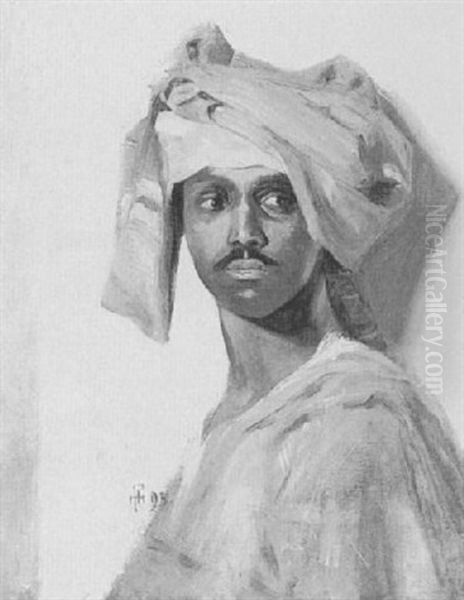 A Portrait Of An African Man Oil Painting by Ludwig Hans Fischer