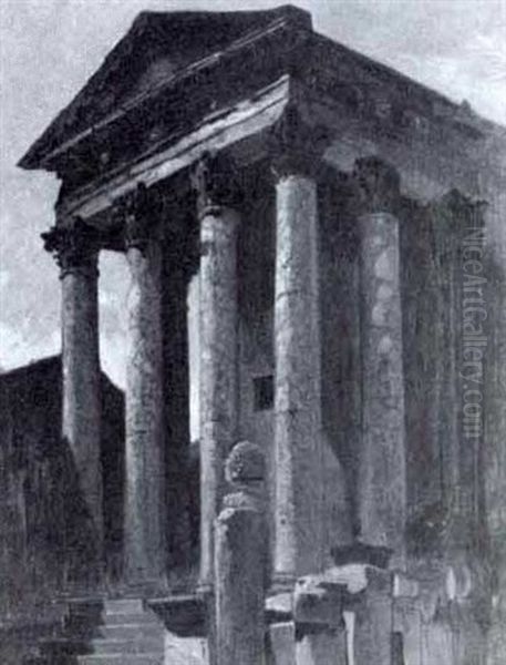 Roman Temple Facade Oil Painting by Ludwig Hans Fischer