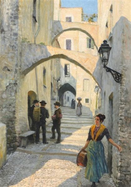 Street Life In San Remo Oil Painting by Paul Fischer