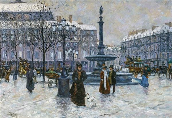 Parisian Street Scene Oil Painting by Paul Fischer