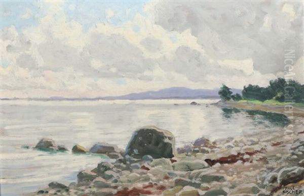 Coastal Scene With Drifting Clouds Oil Painting by Paul Fischer