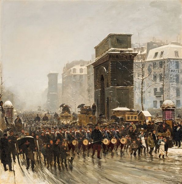 Military Parade Oil Painting by Paul Fischer