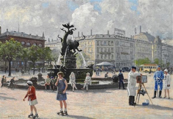 Summer Day On Radhuspladsen (the Town Hall Square) In Copenhagen Oil Painting by Paul Fischer