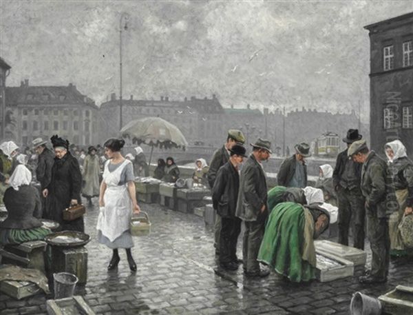 Gammel Strand In Copenhagen Oil Painting by Paul Fischer