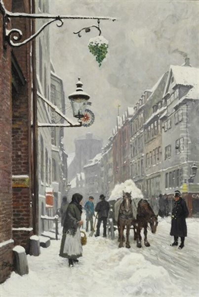 Winter Day In Kobmagergade Oil Painting by Paul Fischer