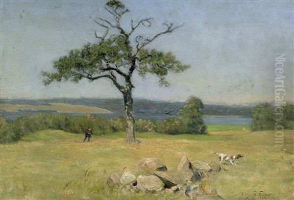 Jager Mit Seinem Hund Auf Der Jagd In Sommerlicher Landschaft Oil Painting by Vilhelm Theodor Fischer