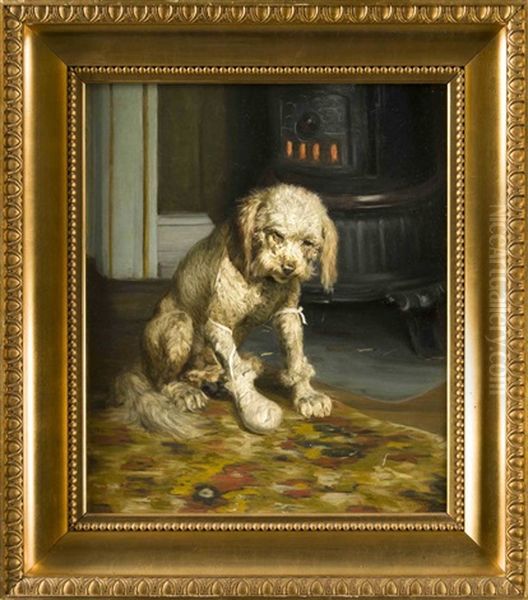 Hund Mit Verbundener Pfote Vor Einem Ofen Oil Painting by Vilhelm Theodor Fischer