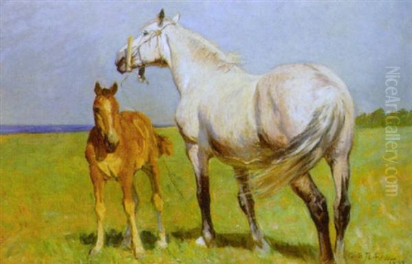 Hest Med Fol Oil Painting by Vilhelm Theodor Fischer