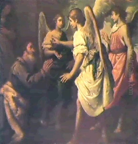 Abramo E Gli Angeli Oil Painting by Felice (il Risposo) Fischerelli