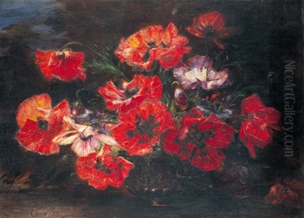 Klatschmohn In Einer Silberschale Oil Painting by Georg Fischer-Elpons