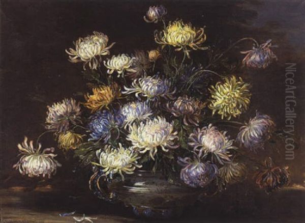 Chrysanthemenstraus In Einer Fayenceschale Oil Painting by Georg Fischer-Elpons