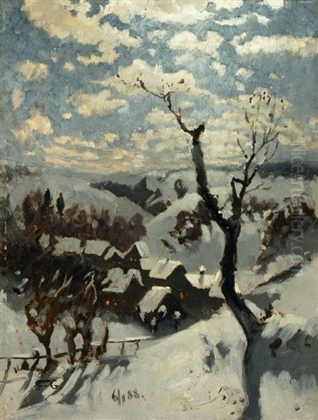 Dorflandschaft Im Winter Oil Painting by Adolf Fischer-Gurig