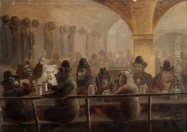 Baren In Der Taverne Oil Painting by Jakob Henri Fischer-Hinnen