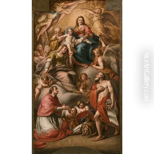 Vierge En Majeste Avec L'enfant Jesus Dans Un Encadrement Peint Oil Painting by Fedele Fischetti