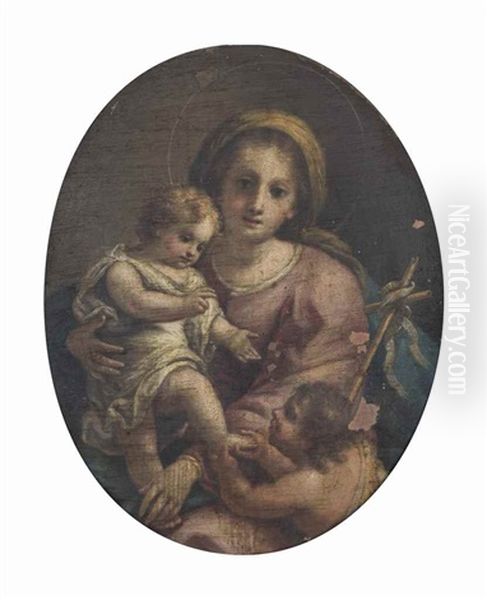 The Madonna And Child With Saint John The Baptist Oil Painting by Fedele Fischetti