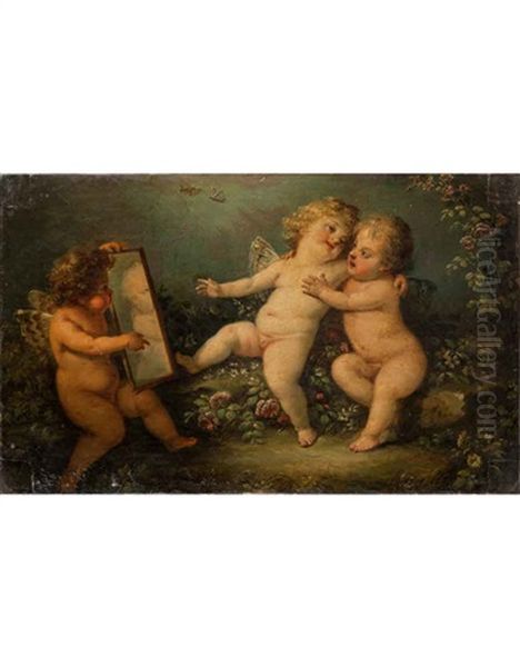 Giochi Di Putti (set Of 3) Oil Painting by Fedele Fischetti