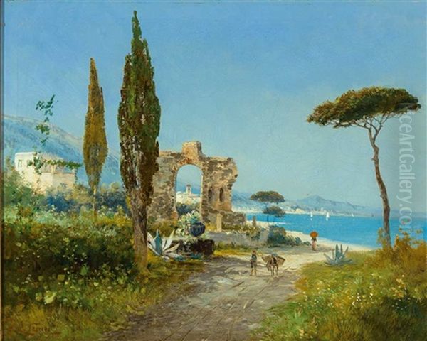 'motiv Bei Amalfi' Oil Painting by Georg Fischhof