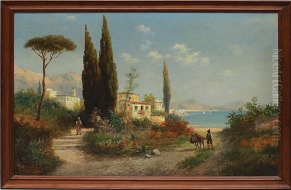 Meeresbucht Von Neapel Mit Blick Auf Den Vesuv Oil Painting by Georg Fischhof