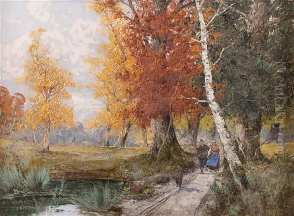 Spaziergang Im Herbstlichen Wienerwald Oil Painting by Georg Fischhof