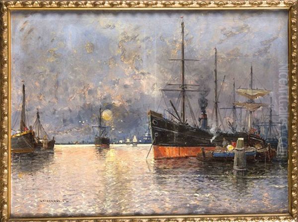 Hafenpartie Oil Painting by Georg Fischhof