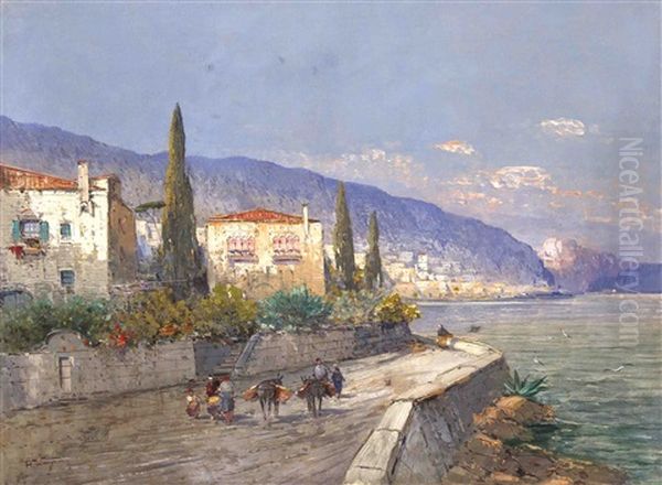 Italienischer Kustenstreifen (amalfi?) Oil Painting by Georg Fischhof