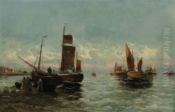 Fischerboote An Der Hollandischen Kuste Oil Painting by Georg Fischhof