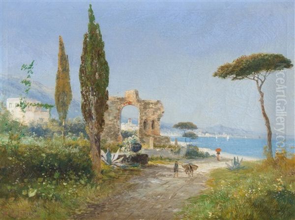 Italienische Landschaft Mit Ruinen Oil Painting by Georg Fischhof