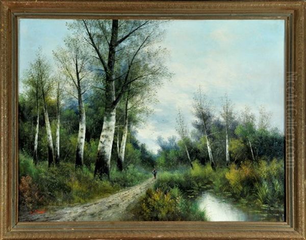 Reisigsammlerin Am Waldweg Oil Painting by Georg Fischhof