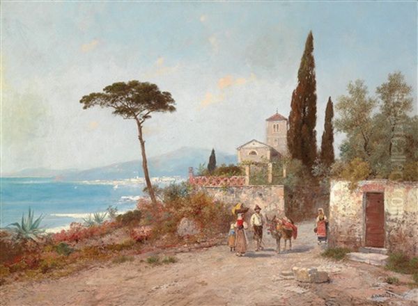 Sudliche Ansicht, Blick Auf Castelmare Oil Painting by Georg Fischhof