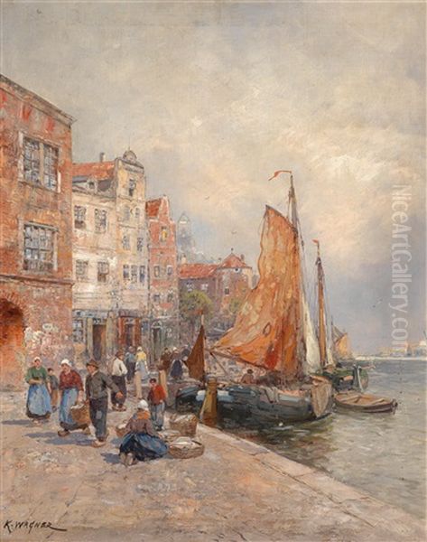 Geschaftiges Treiben Im Hafen Oil Painting by Georg Fischhof