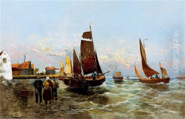 Sailing- Ships Oil Painting by Georg Fischhof