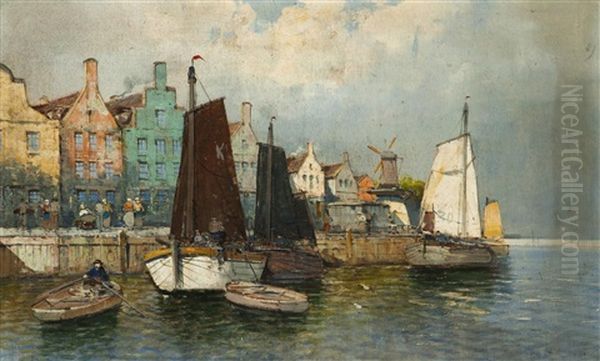 Hollandischer Hafen Oil Painting by Georg Fischhof