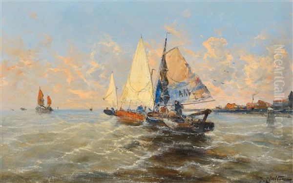 Fishermen Oil Painting by Georg Fischhof