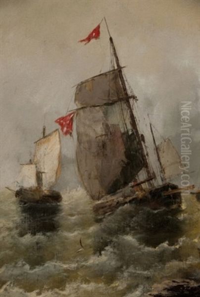 Ship Scene Oil Painting by Georg Fischhof