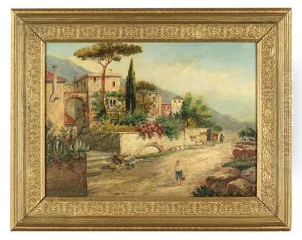 Kustenlandschaft Mit Figuraler Staffage (capri ?) Oil Painting by Georg Fischhof