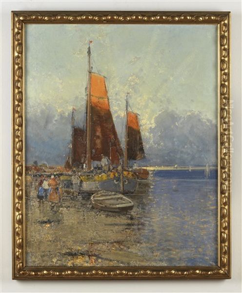 Fischerboote Im Hafen Oil Painting by Georg Fischhof