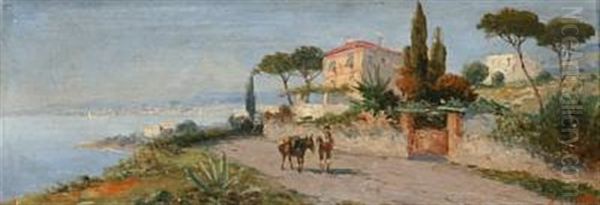 Summer Day In A Harbour City In Italy Oil Painting by Georg Fischhof