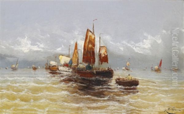 Segelbatar I Lagunen Oil Painting by Georg Fischhof