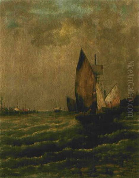 Fischerboot Im Hafen Oil Painting by Georg Fischhof