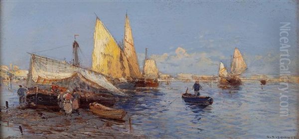 Fischerboote Im Hafen Oil Painting by Georg Fischhof